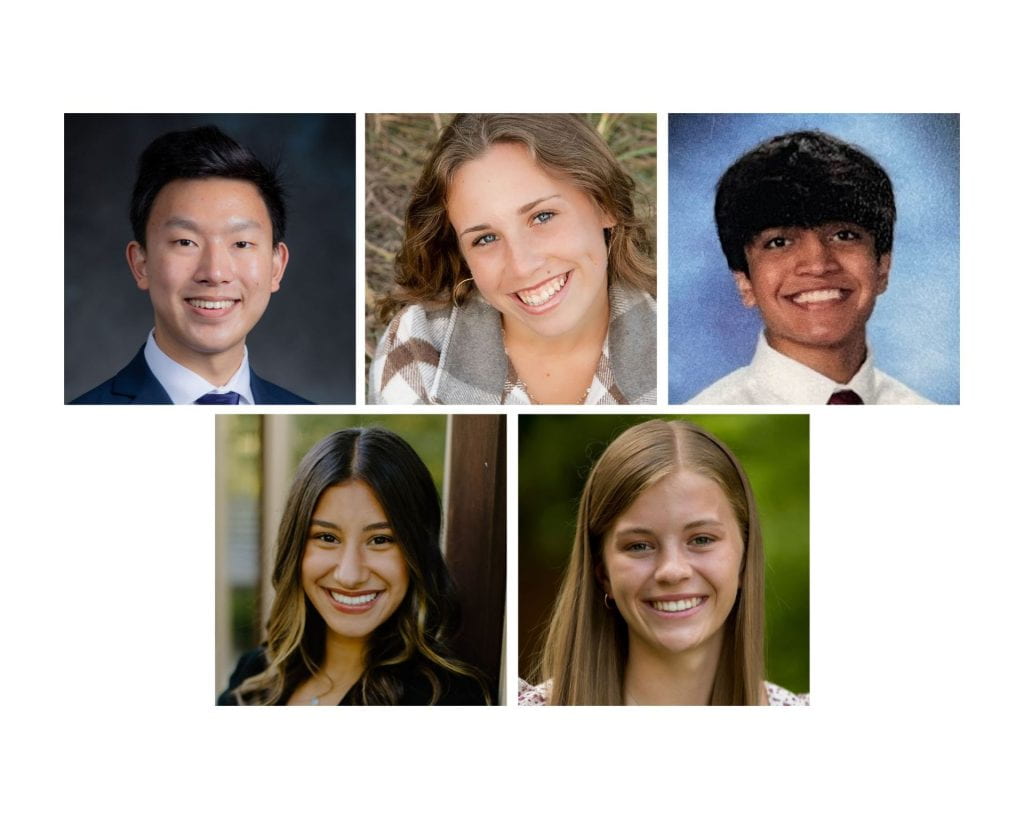 Headshot photos of five Kelley Scholars